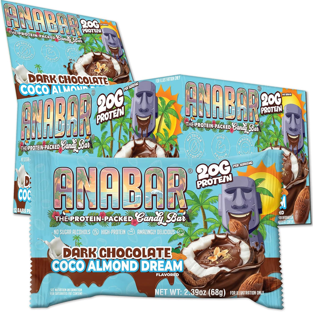 Anabar Protein Bar, The Protein-Packed Candy Bar, New Almond Butter Base, Amazing Tasting Protein Bar, No Sugar Alcohols, High Protein, Amazingly Delicious, 20 Grams of Protein (12 Bars, Coco Almond Dream)