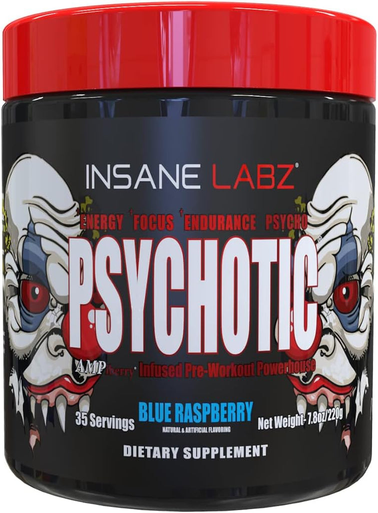 Insane Labz Psychotic, High Stimulant Pre Workout Powder, Extreme Lasting Energy, Focus and Endurance with Beta Alanine, Creatine Monohydrate DMAE, 35 Srvgs