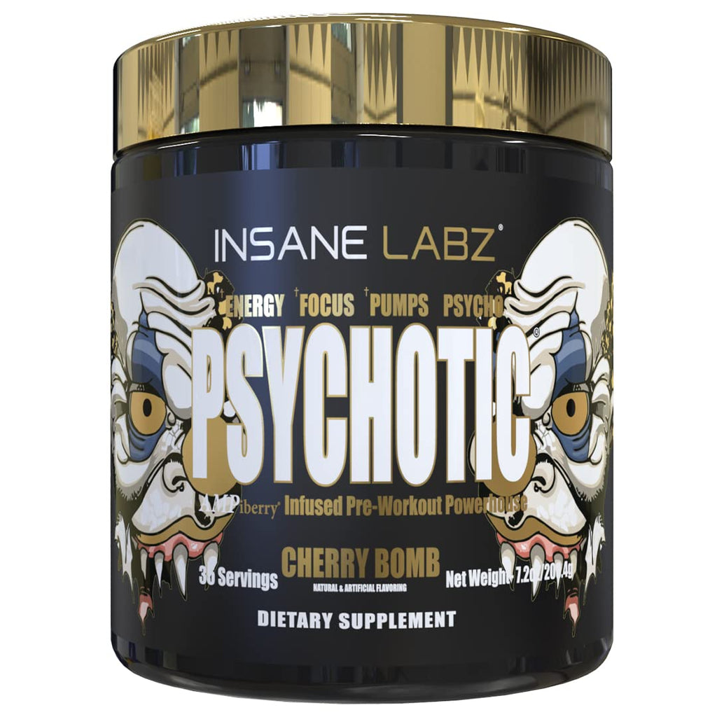 Insane Labz Psychotic Gold, High Stimulant Pre Workout Powder, Extreme Lasting Energy, Focus, Pumps and Endurance with Beta Alanine, DMAE Bitartrate, Citrulline, NO Booster, 35 Srvgs