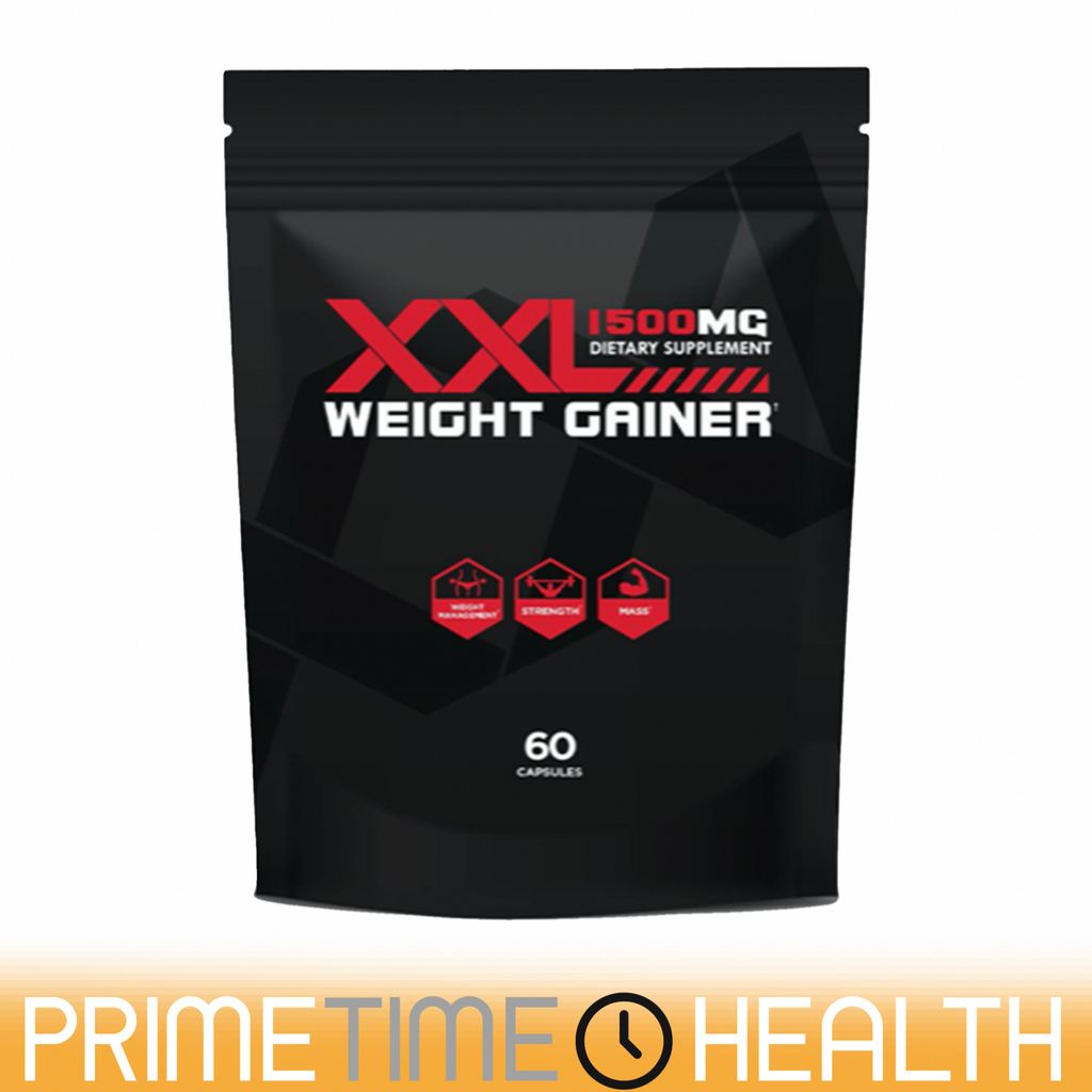 XXL 1500MG Weight Gainer Dietary Supplement 60 Capsules On A Black Bag Front Side