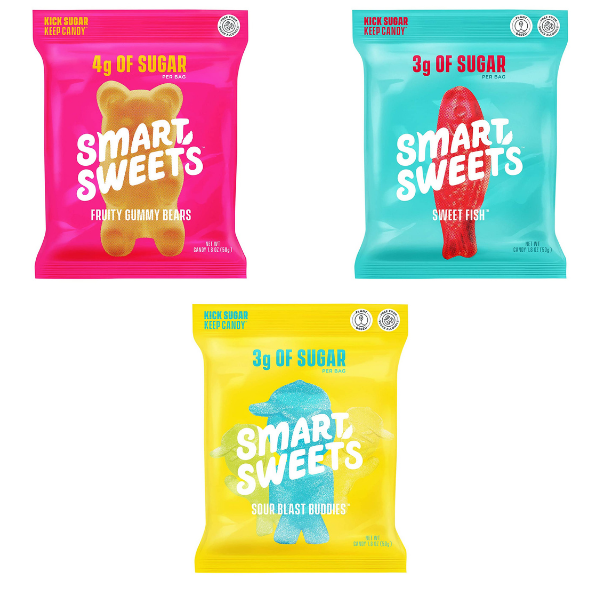 Smart Sweets Trio, Sweet Fish, Gummy Bear, Sour Blast Buddies, 1 of each -1.8 oz