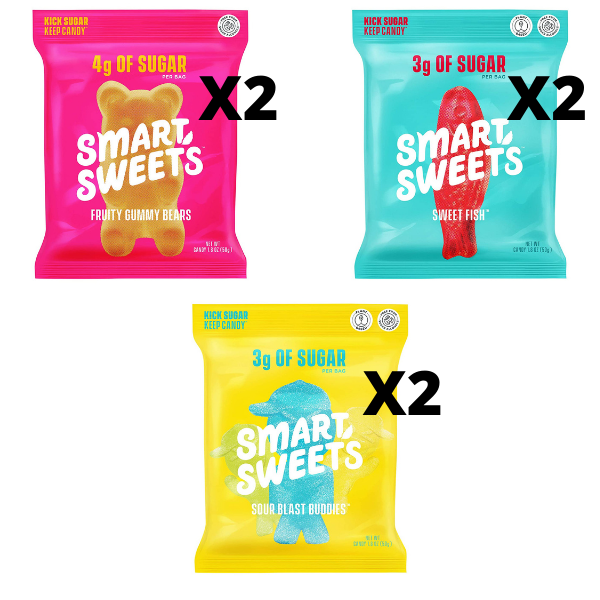 Smart Sweets Trio, Sweet Fish, Gummy Bear, Sour Blast Buddies, 2 of each -1.8 oz